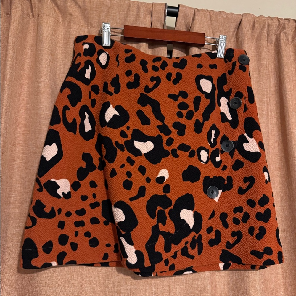 Maeve Rust Leopard Print Mini Skirt with Black & Cream Accents